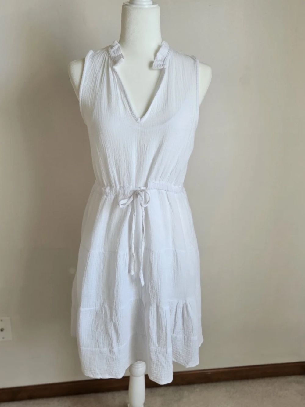 Joie Gauzy Cotton Lined White Sleeveless Dress
